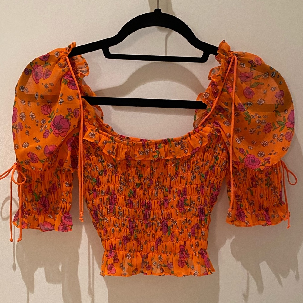 For Love & Lemons orange floral crop top